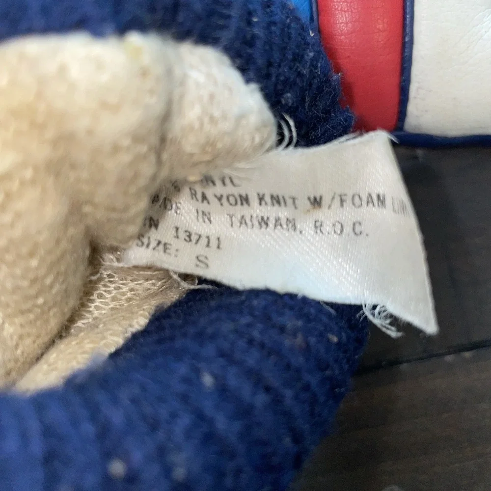 Vintage 60s 70s Winter Blue Red White Leatherette Gloves‎ Mens Size Small